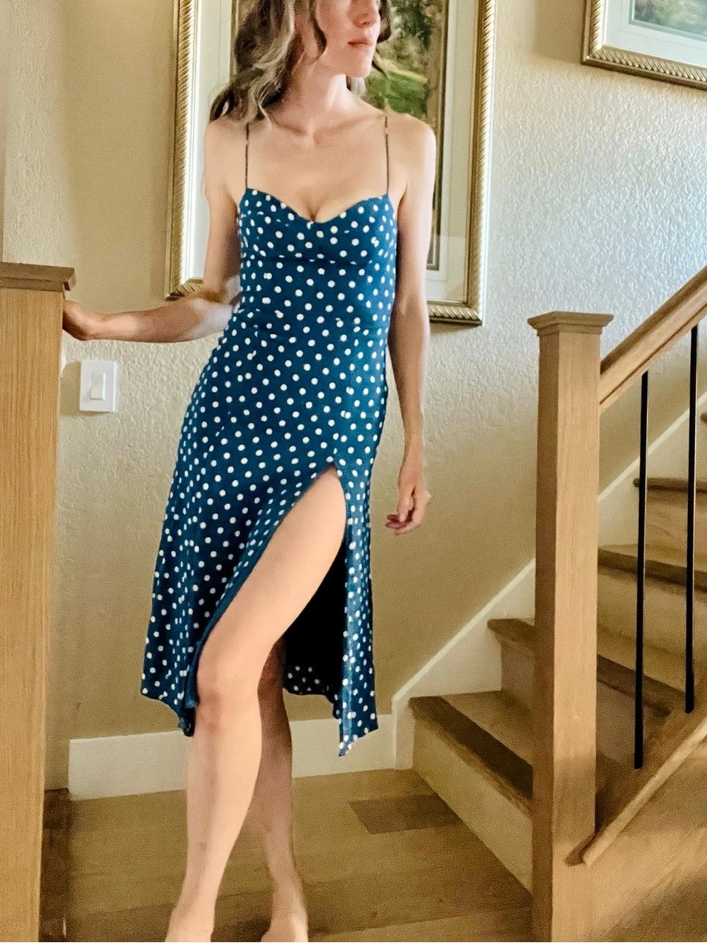Reformation Blue and White Polka Dot Dress